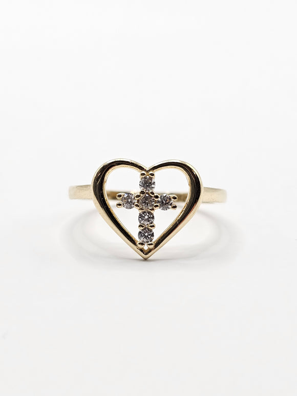 14K Gold Ring - Heart w/Cross