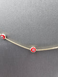 14k Gold Necklace - Red Evil Eyes