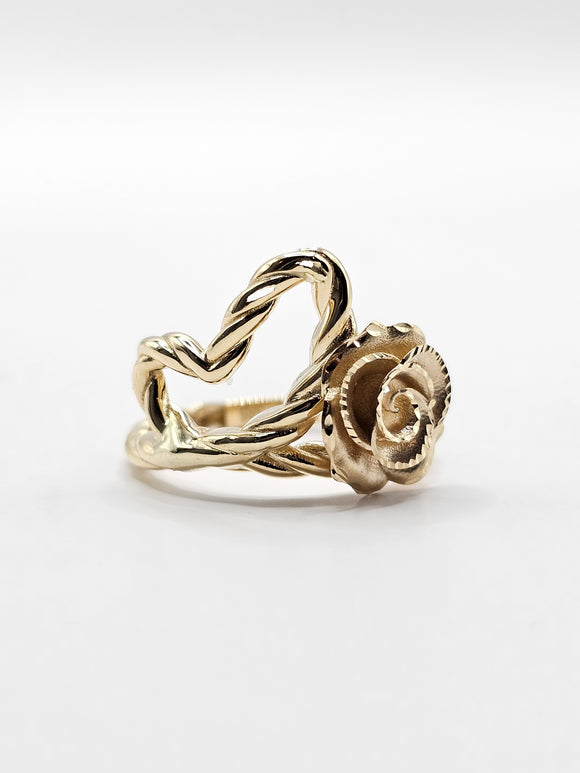 14K Gold Ring - Heart & Flower