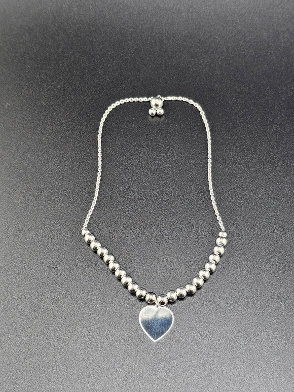 Sterling Silver 925 Bolo Bracelet - Heart