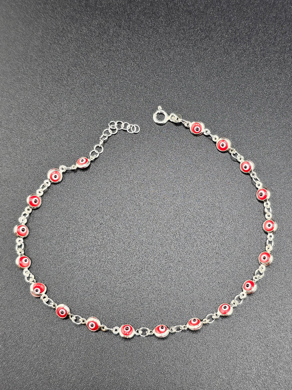 Sterling Silver 925 Bracelet - Red Evil Eyes