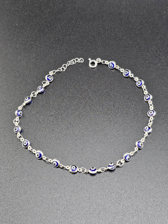 Sterling Silver 925 Bracelet - Blue Evil Eyes