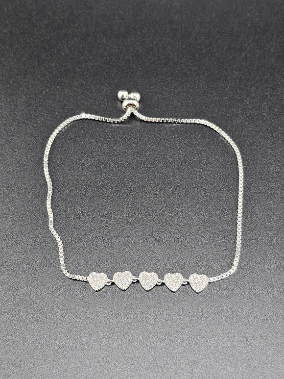 Sterling Silver 925 Bolo Bracelet - Hearts