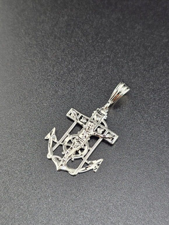 Sterling Silver 925 Pendant - Jesus on Anchor