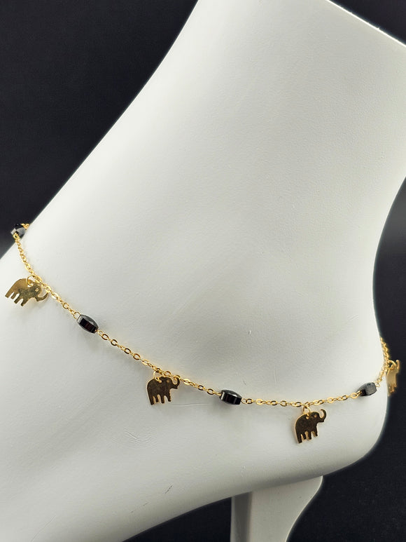 14K Gold Anklet - Elephants