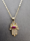 14k Gold Chain w/Pendant - Hamsa Hand
