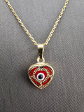 14k Gold Chain w/Pendant - Red Heart Evil Eye