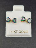 14K Gold Earrings - Multi-Color Heart Bow