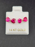 14K Gold Earrings - Fuchsia Heart Bow