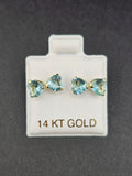 14K Gold Earrings - Light Blue Heart Bow