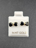 14K Gold Earrings - Black Heart Bow