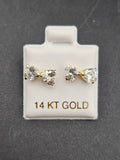 14K Gold Earrings - Clear Heart Bow