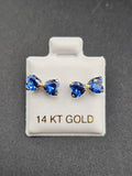 14K Gold Earrings - Blue Heart Bow
