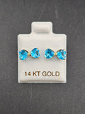 14K Gold Earrings - Sky Blue Heart Bow