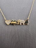 14k Gold Necklace - Heart, clover, elephant and evil eye