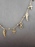 14k Gold Necklace - Infinity, Wing and Cross