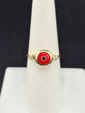 14K Gold Ring - Red Evil Eyes