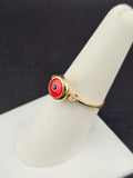 14K Gold Ring - Red Evil Eyes