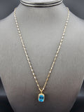 14k Gold Chain w/Pendant - Blue Emerald Cut