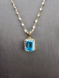 14k Gold Chain w/Pendant - Blue Emerald Cut