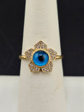14K Gold Ring - Blue Evil Eye Flower