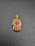14k Gold Pendant - Hamsa Hand Red Evil Eye