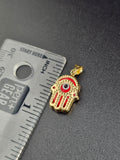 14k Gold Pendant - Hamsa Hand Red Evil Eye