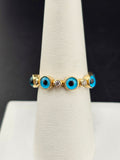 14K Gold Ring - Blue Evil Eyes