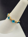 14K Gold Ring - Blue Evil Eyes