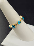14K Gold Ring - Blue Evil Eyes